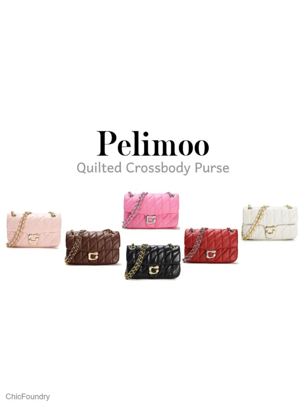 Quilted Vegan Leather Crossbody Satchel Purse w/ Chain Strap